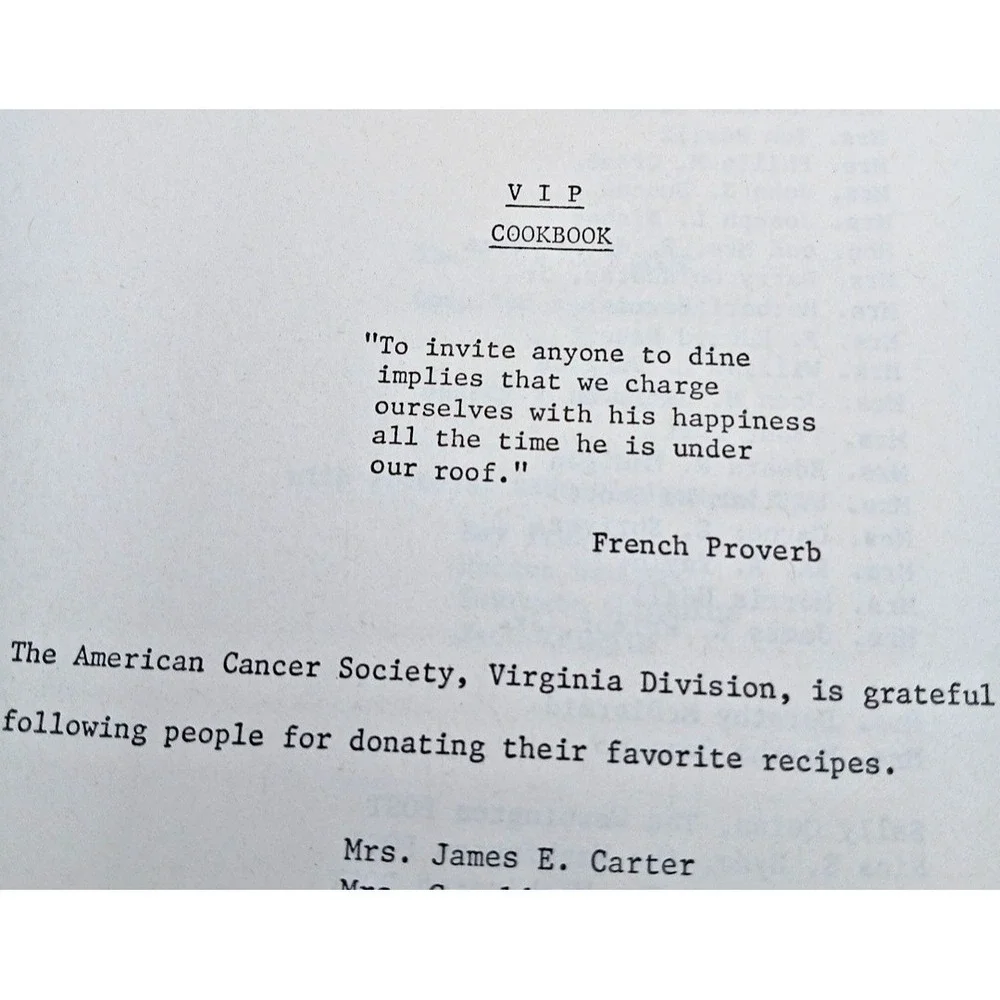 Vintage 1978 1983  VIP Cookbook  American Cancer Society Richmond Virginia NOS